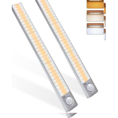 120-LED-Schrankleuchte mit Bewegungsmelder, einstellbarer Helligkeit und 3 Farben, USB-aufladbar, kabellos, geeignet für Schränke, Küchen, Flure, Garagen, Taschenlampe (1/5)