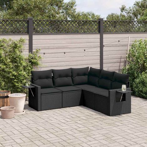 vidaXL Set de muebles de jardín 5 pzas y cojines ratán sintético negro (1/5)
