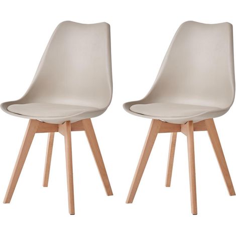 2er Set Esszimmerstühle mit Polsterung und Buchenbeinen, Khaki (1/5)