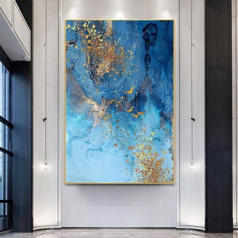 Bleu Or Spot Toile Peinture Affiches et Impressions Mur Art Photos pour Salon Chambre Bureau Couloir décor 60x90cm sans Cadre (1/5)