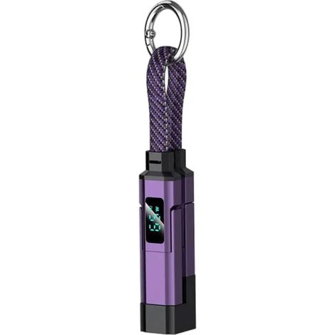 Câble de charge porte‑clés USB‑C 4‑en‑1 65W affichage V/A/W, Type‑C, compatible Apple, iPhone/iPad/Samsung/ordinateurs portables, violet (1/5)