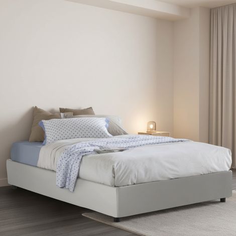 Talamo Italia Cama de plaza y media Martina, Cama contenedor con tapizado en ecopiel, 100% Made in Italy, Apertura frontal, adecuado para colchón 120x200 cm, Blanco, con embalaje reforzado (1/4)