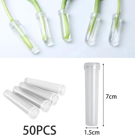 Packung mit 50 Frischblumenröhrchen – 7 x 1,5 cm – Transparent – Mit Verschlusskappen – Wiederverwendbar (1/5)