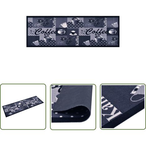 The Living Store Tapis de sol de cuisine lavable Bleu café 45x150 cm - Tapis De Sol - Tapis De Cuisine - Paillasson - Tapis Entrée - Tapis Absorbant (1/5)