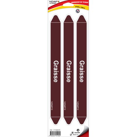 Planche de 3 marqueurs de tuyauterie 355 x 37 mm pour Ø 50 à 70 mm - Graisse - 4701264