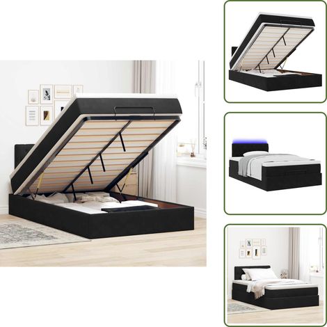 Coprimaterasso - vidaXL Struttura Letto Pouf con Materasso Nero 120x200 cm Velluto - Luci a LED
