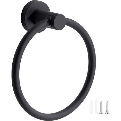 Toallero de pared de acero inoxidable 304, color negro esmerilado, redondo, para baño y cocina (negro) (1/4)