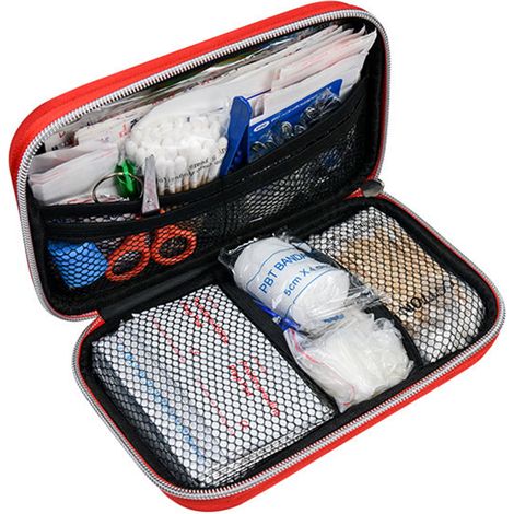 Trousse de premiers secours de 44 pièces pour la maison, la voiture, le bureau, le camping, la randonnée, les voyages et les aventures de survie en plein air. (1/4)