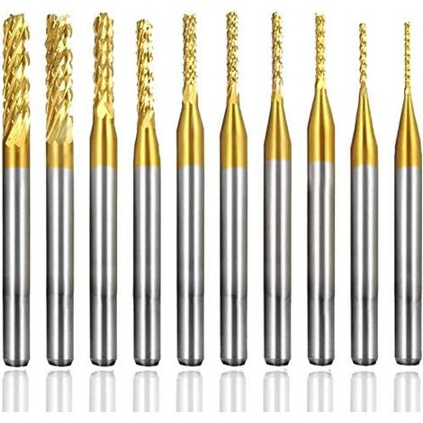 10PCS 3mm PCB Fraise de Gravure en Bout en Titane au Carbure de Tungstène 0.8-3.17mm Dia CNC Fraises Rotatives Bavures Tool Set