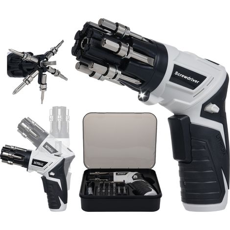 Decdeal Tournevis sans fil 3,6 V électrique 6 pièces têtes de lot à changement rapide 1300 mah rechargeable corps rotatif à 180 ° éclairage LED interrupteur réversible en un clic avec raccords 19 bits