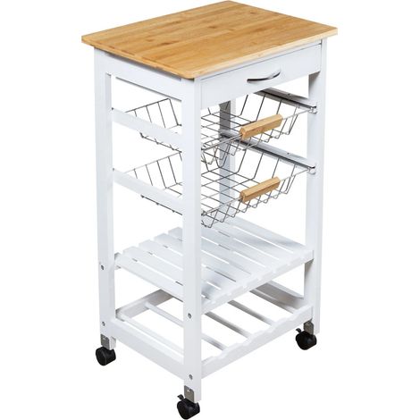 5 Tier Kitchen Trolley Mobile Rolling Island 1 Drawer, 2 Basket Shelf Wine Rack (1/4)