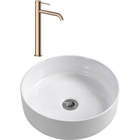 Aurum mitigeur lavabo inox, or rose + Ceramia PixL 36x12,5 cm vasque à poser, sans trop-plein, blanc (SAT285BRGCEPX3636) (1/5)