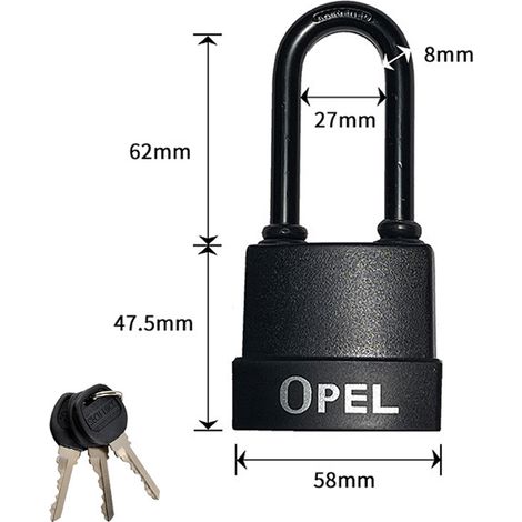 Cadenas haute sécurité avec clé boîte en plastique PVC anti-poussière extérieur – antirouille lot de 2 noir L55mm (1/3)