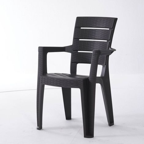 10 Sedie con braccioli impilabile effetto rattan in resina antracite da esterno 56x44xH89 cm (1/5)