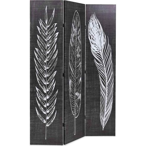 Paravent Cloison de séparation pliable, Pour Jardin, Balcon, Terrasse 120 x 170 cm Plumes Noir et blanc OIB4150E (1/5)