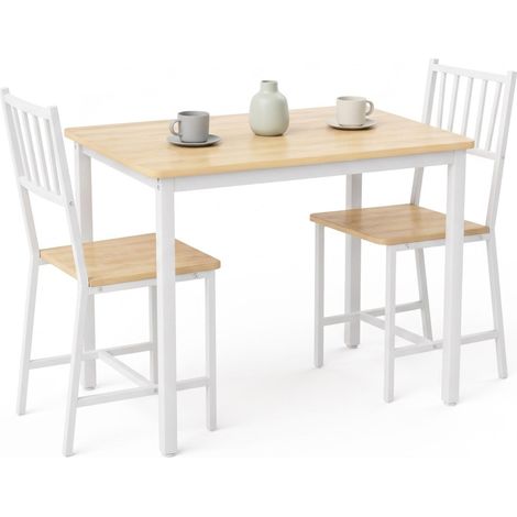 FurnitureR Essgruppe 2 Personen Weiß Holzoptik Esstisch mit 2 Stühlen Kompakte Essgruppe mit Tisch und zwei Stühlen – ideal für kleine Wohnungen und Küchen (1/5)