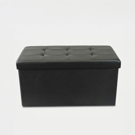Pouf coffre rectangulaire en simili cuir 76x38x38 cm - Noir