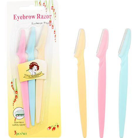 Lot 3 lames rasoir sourcils acier inoxydable antirouille, épilateur sourcils sûr pour débutants (1/5)