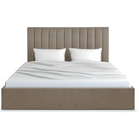 Cotecosy – Lit coffre 180cm – Sommier à lattes relevable – Revêtement velours taupe – Tête de lit moderne et rembourrée – Rangement sous le sommier (1/3)