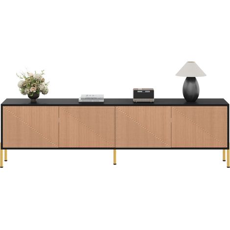Meuble TV bas noir et doré à portes fermées, meuble TV design texturé 179 x 35 x 53,5 cm, style Wabi-Sabi, minimaliste et élégant pour salon CHICFURN (1/5)