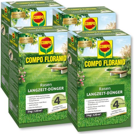 Langzeit Rasendünger COMPO FLORANID Rasen Langzeit-Dünger 4x3 kg