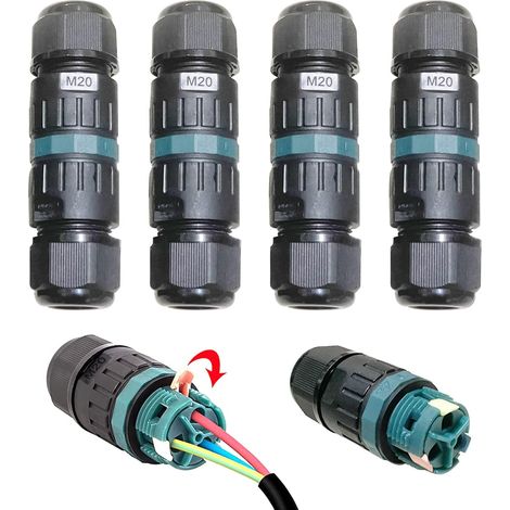 Connecteur Câble Étanche IP68 (9-12 mm) - Manchon Raccordement 3/2 Broches - Boîte de Jonction Extérieure Noire : Résiste à l'Eau, à la Poussière et aux Intempéries pour Jardin, Toiture et Sol (1/5)