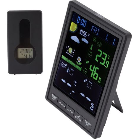 Station météo sans fil pour intérieur et extérieur, écran couleur noir, 3 canaux, rétroéclairage réglable, horloge et thermomètre pour la maison (1/5)