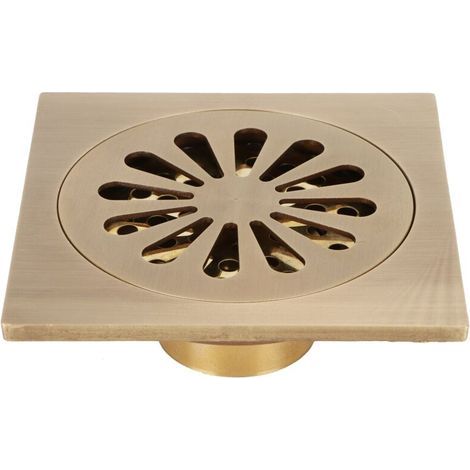 Siphon de sol en cuivre vieilli – 10 x 10 cm, profondeur de drainage ≥ 6 cm, anti-obstruction et anti-odeurs pour douche et salle de bains (1/5)