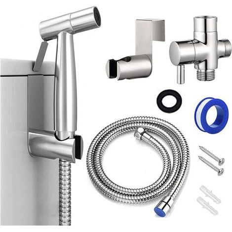 Kit bidet per WC FOREHILL, soffione doccia per la pulizia del bagno, spruzzatore per l'igiene personale quotidiana, set di tubi flessibili a parete (argento) (1/3)