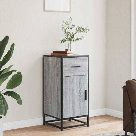 Buffet Bas Sonoma Gris 35,5x35x76 cm - Meuble de Rangement en Bois Ingénierie et Métal pour Salon ou Entrée (1/5)