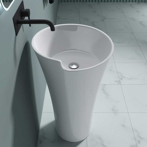 Bathroom Cloakroom 530 x 530 x 880mm (WxDxH) Stone Resin Pedestal Basin - Round Freestanding Sink - Basin Only - Durovin Bathrooms (1/5)