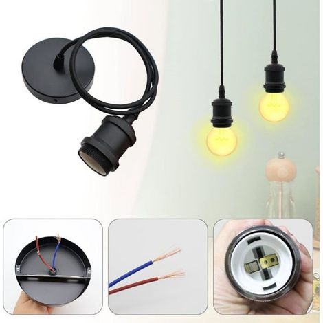 Lot de 2 Suspension Luminaire E27 Pendentif Lampes Suspendues Accessoires Pendule corde 100CM Câble de Suspension Noir (1/5)