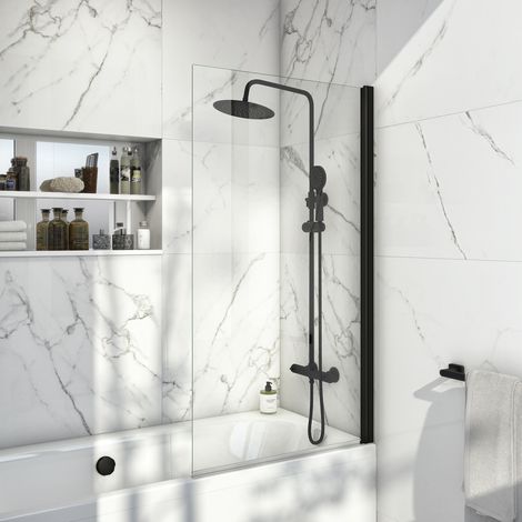 Orbit A6 Black Square Bath Screen 1400mm H x 800mm W - 6mm Glass (1/2)