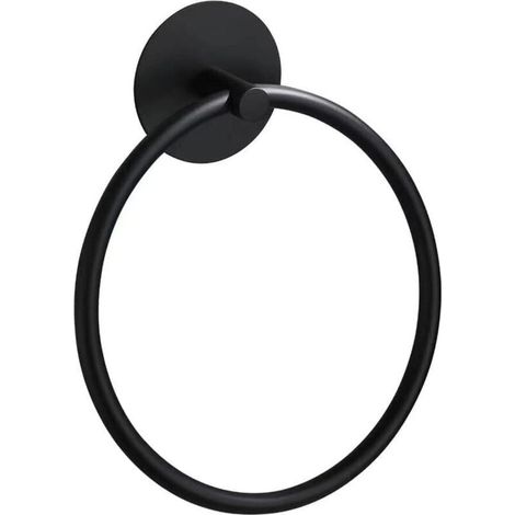 Anneau porte-serviette rond mural en acier inoxydable de 16 cm pour salle de bain, cuisine, douche, porte-serviettes, noir mat (1/5)