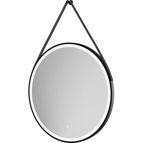 Colore Colorado Matt Black Frame with Black Strap 800mm Round Illuminated Dimmable LED Mirror with Demister and Touch Sensor (1/5)