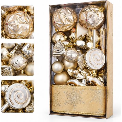 29 Pièces Boules de Noël Dorées avec Ruban Polystyrène PS 12 x 24 x 6 cm 0,18 kg Décoration Arbre de Noël Sapin Maison Séjour (1/5)