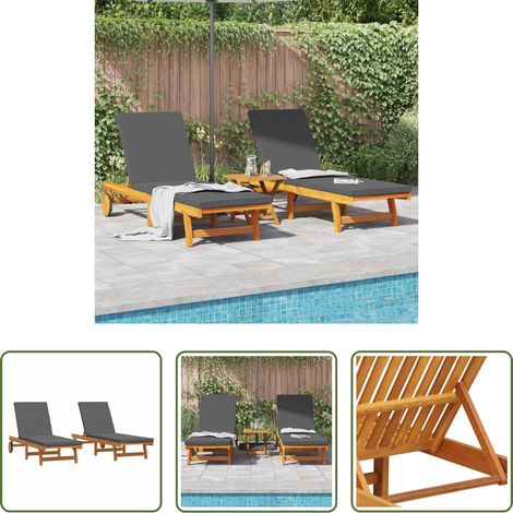 Chaise longue bois acacia - Transat 2-personne 2 pcs Marron Bois d'Acacia Massif (1/5)
