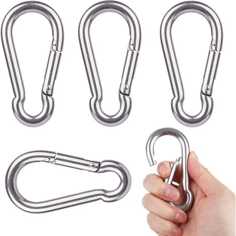 Lot de 4 Mousquetons M10 en Acier Inoxydable 100x10mm, Gros Mousqueton Robuste Charge Max 270kg, Crochet à Ressort pour Balançoire, Hamac, Voile d'ombrage, Fitness et Camping - Argent (1/5)