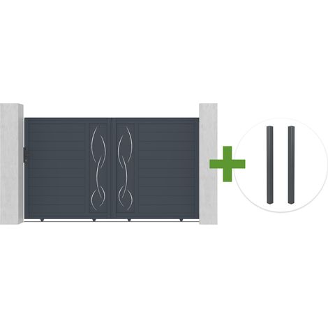 Portail coulissant 3m LIFE H.180cm aluminium gris + 2 poteaux ELDA aluminium gris 15x15cm (1/5)