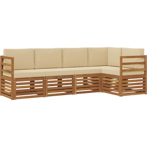 Ensemble de canapé d'angle avec coussin 5 pcs Salon de jardin Naturel et Beige (1/5)