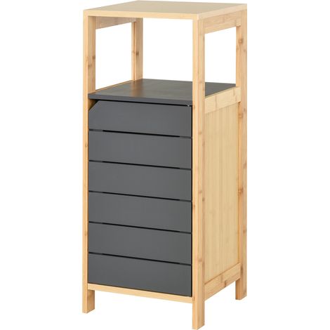 Meubles de Salle de Bain sur Pied Armoire de Rangement Colonne Gain de place avec Porte et tiroir en Bois et Bambou 32L x 30l x 80H cm