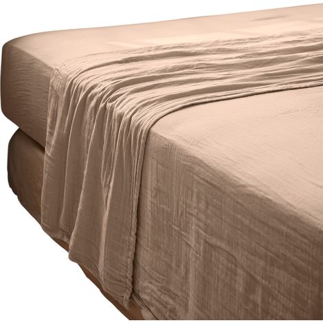 Drap plat double gaze de coton Gaia 240 x 300 cm Ficelle (1/3)