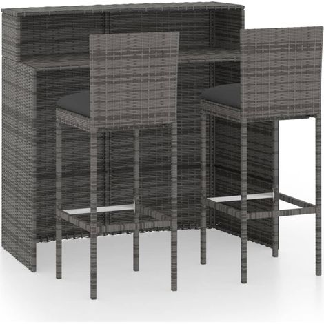 Maison Exclusive - 3-tlg. Gartenbar-Set mit Kissen Grau