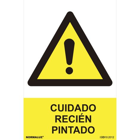 Panneau Peinture Fraîche Espagnol Signalisation Danger Bilingue - Normaluz (1/3)