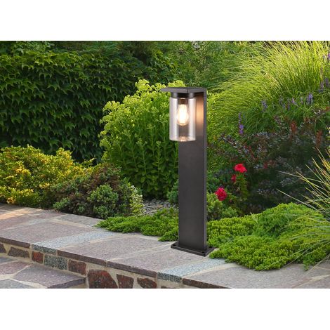 Wegeleuchte aus Aluminium Schwarz mit E27 LED & Glasschirm, Höhe 65cm (1/5)