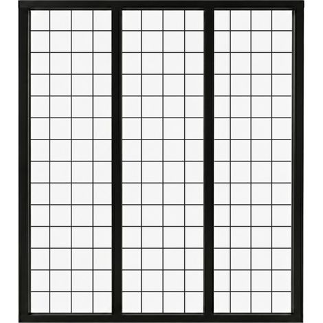 Verrière atelier intérieure aluminium noir 3 vitrages 102 x 117 cm - Décor géométrique - Damier - noir et transparent - Verre trempé (1/5)
