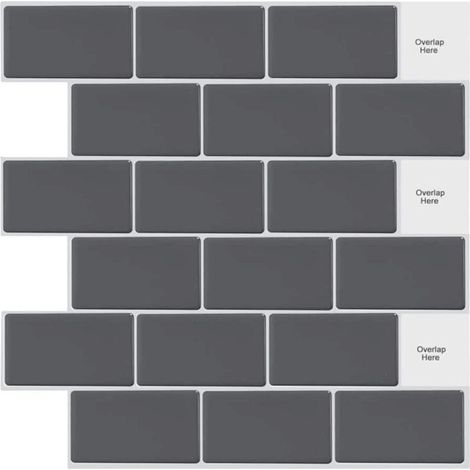 Lot de 10 feuilles de carrelage mural autocollant gris-noir Metro Subway pour cuisine et salle de bain (30,5 x 30,5 cm) (1/4)