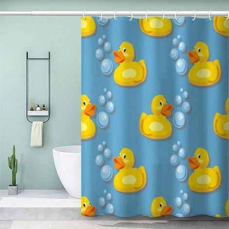 Rideau de Douche Anti Moisissure 120x180cm Canard Jaune Tissu 100% Polyester Salle De Bains Rideaux Imperméable Lavable en Machine avec 12 Crochets pour Baignoire Animaux De Dessin Animé (1/5)