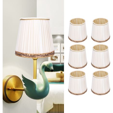 Abat-jour en tissu, style minimaliste européen, blanc cassé avec bordure dorée, confection en tissu plié, convient aux lampes à bougie E14, aux lampadaires, aux lampes de table, aux suspensions et aux (1/5)