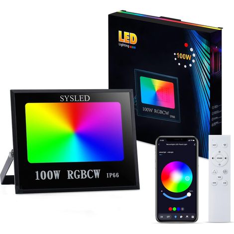Projecteur LED RGBCW intelligent avec télécommande ou smartphone et contrôle la musique Puissance Watt: 100W (1/5)